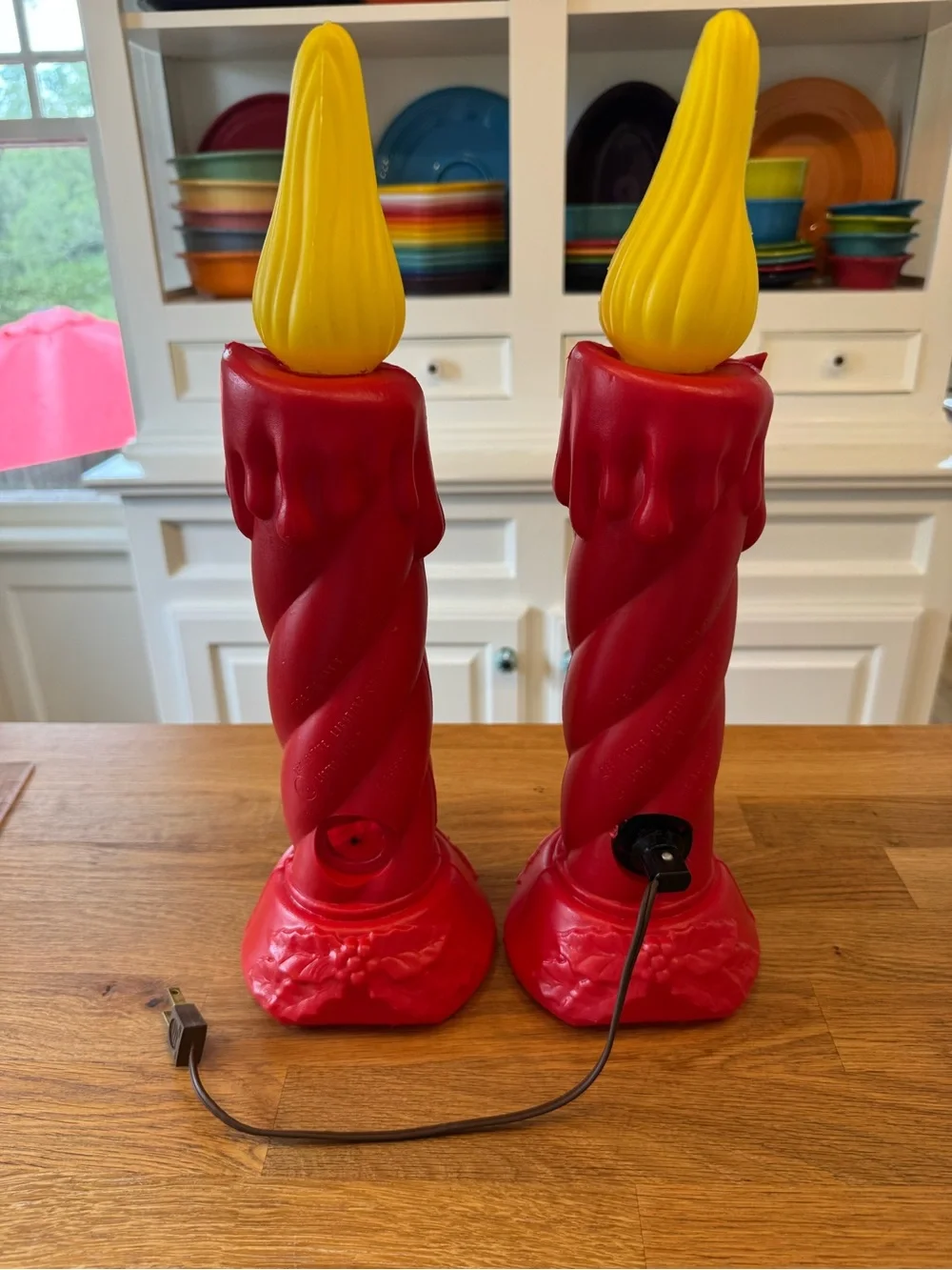 🕯️ Vintage Swirl Blow Mold Candles Pair | General Foam Plastics Norfolk VA | 16”